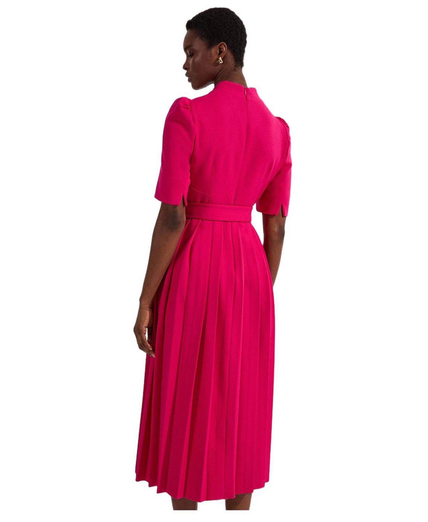 Women's Structured Crepe Belted Midi Dress