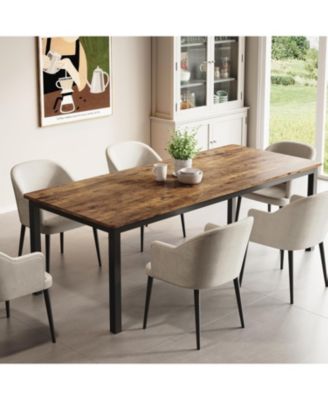 78.7" Industrial Dining Table for 6, Wooden Long Table, Mortise Tenon, Metal Legs, Dining Room, Office, Retro