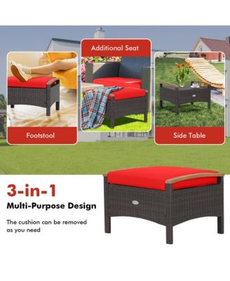 2PCS Patio Ottomans Wooden Handles Rattan Knitting Foot Pedal Red