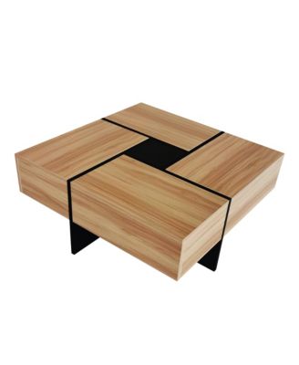 Coffee Table - Square Center Table with 4 Hidden Storage Compartments and Extendable Sliding Tabletop, High-gloss Design for Living Room