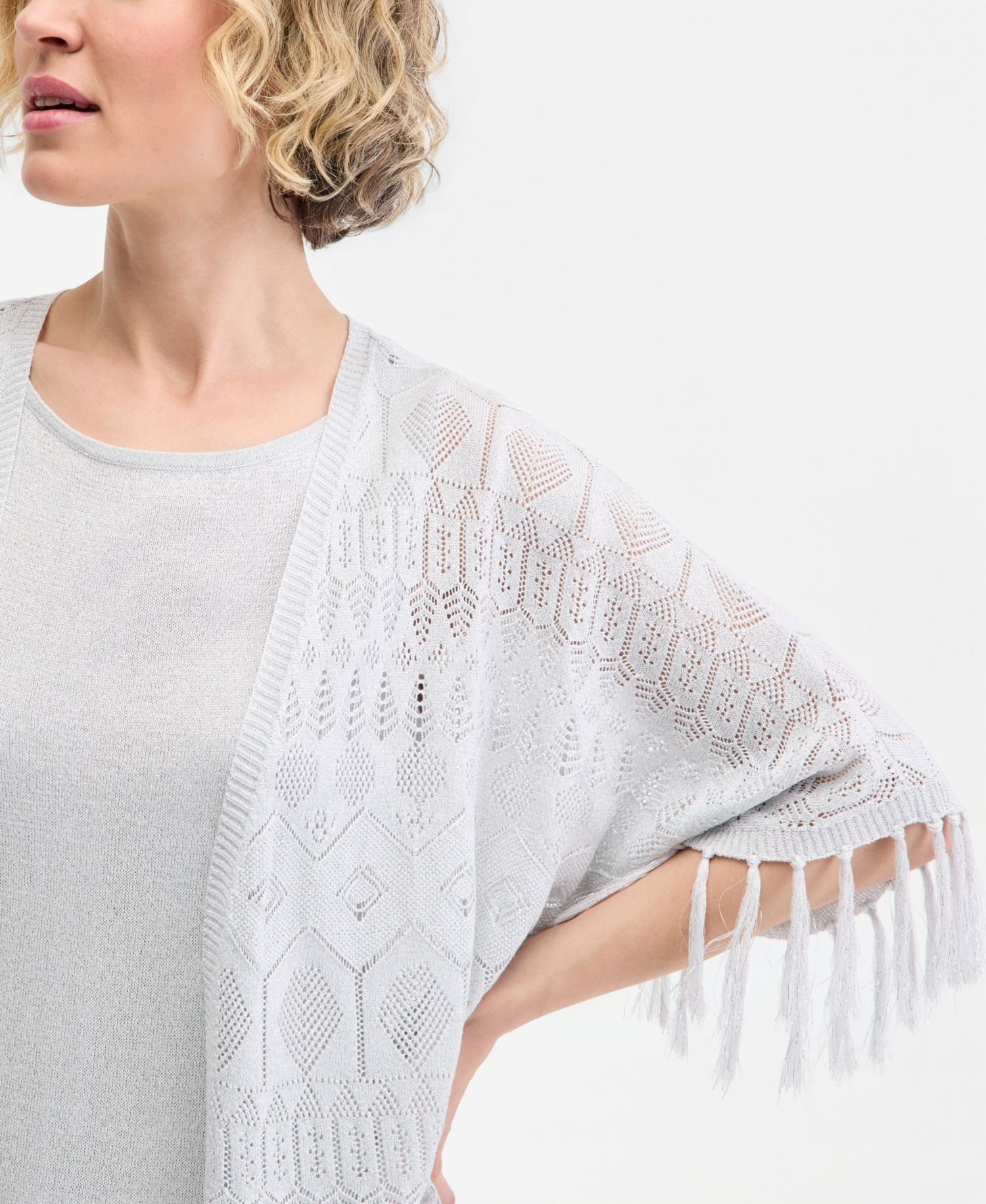 Women's Metallic Fringe Pointelle Cardigan