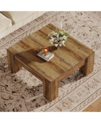 Square Coffee Table, 39-Inch Farmhouse Wooden Coffee Table with Sturdy Legs
