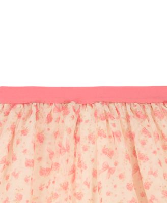 Girls' 2T-4T Flutter Sleeve Ribbed Top and Printed Tulle Skort, 2-Piece Set