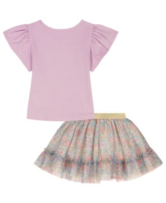 Girls' 2T-6X Flutter Sleeve Top and Printed Tulle Skort, 2-Piece Set