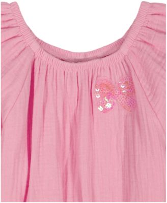 Girls' 2T-6X Puff-Sleeve Solid Top and Shorts, 2-Piece Set