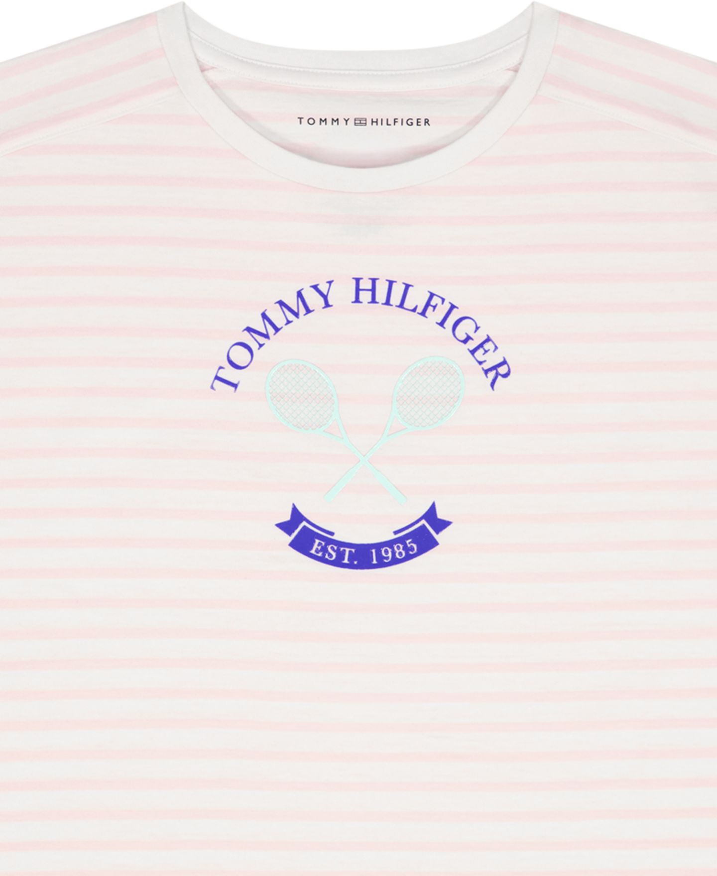 Футболка Tommy Hilfiger Round Neck Stripe для девочек, цвет: Аквамариновый — фото 8