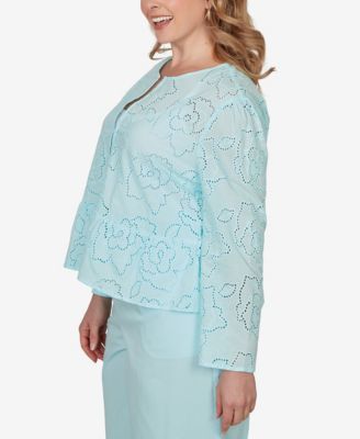 Plus Size Floral Eyelet Peplum Jacket