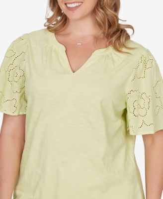 Plus Size Eyelet Sleeve Cotton Jersey Top
