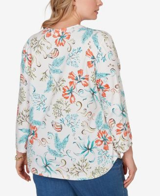Plus Size Embellished Oceania Floral Knit Top