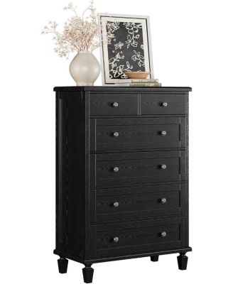 Vintage 6 Drawer Dresser with Tapered Legs, Wood Tall Chest of Drawers for Bedroom, Living Room, Entryway, Distressed Wood Finish