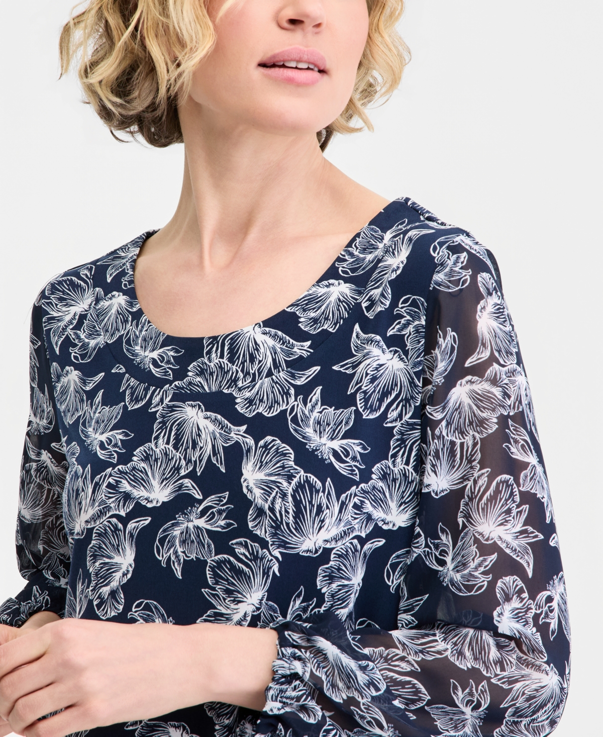 Jm Collection Women's Printed Mixed-Media Top, Macy's Exclusive