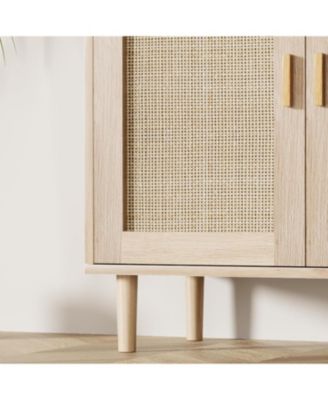 2 Pack Rattan Sideboard Buffet Cabinets, Sideboard Cabinets with 2 Doors, Modern Accent Storage Console Tables, for Dining Room, Entryway