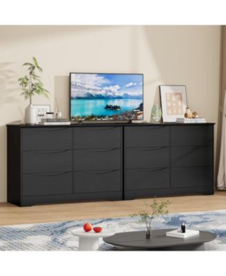 Wooden Dresser with 6 Drawers, Tall Modern Closet with Deep Storage, Large Chest of Drawers with Wide Top, Long Storage Dresser for Bedroom