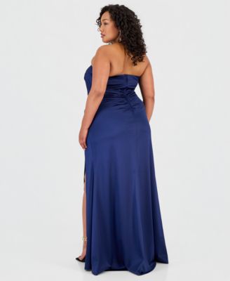 plus size strapless formal dress Strapless V-Neck A-Line Floor-Length Asymmetrical Bridesmaid Dress main image 1