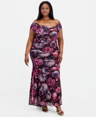 knee length dresses for ladies Final Sale Plus Size Sheer Mesh Bodycon Dress in Red & Blue Print main image 1