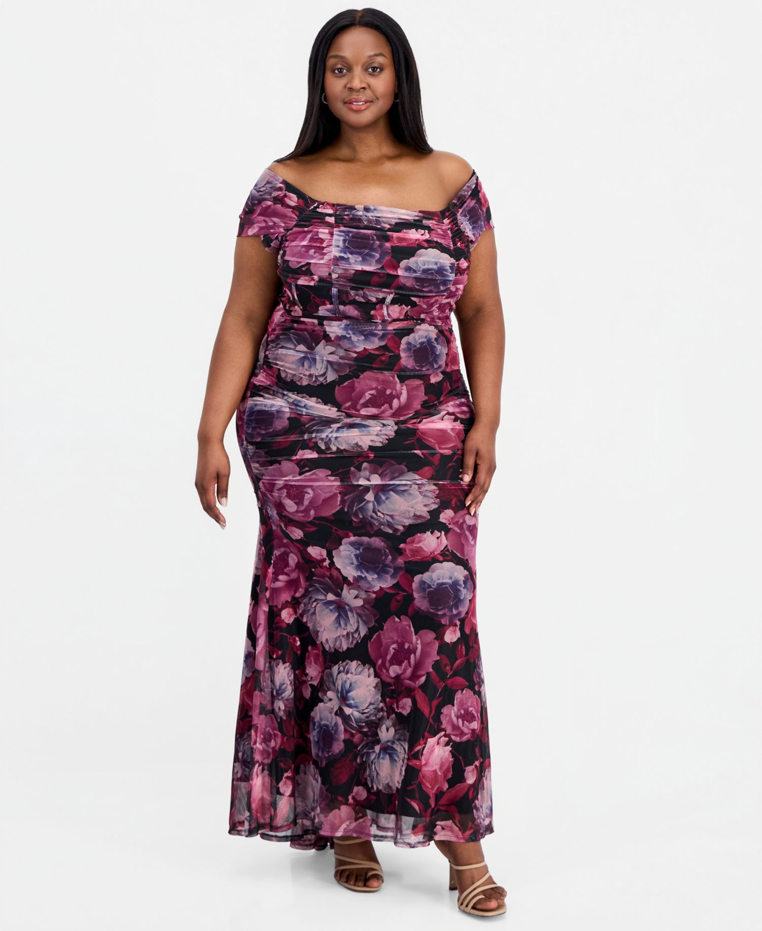 Trendy Plus Size Off-The-Shoulder Mesh Dress