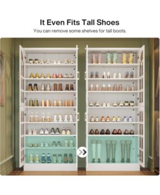 68.94" Tall Shoe Cabinet with Doors and Led Lights Set of 2, 8-Tier Wooden Shoe Rack Organizer with Adjustable Shelves