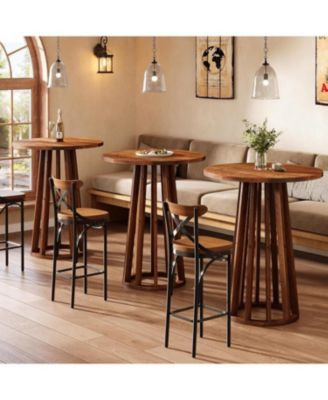 37.6 inch H Round Bar Table, Farmhouse Wooden Bistro Pub Table with Solid Wood Legs