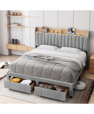 gaomon King Bed Frame with 2 Storage Drawers, Upholstered Foundation ...