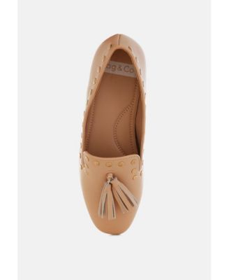 Rag and Co Womens Philoha Studs and Tassels Detail Flat Loafers