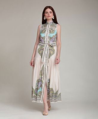 Women's Paisley Mock Neck Maxi Dress