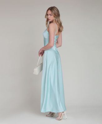 Women's V-Neck Laced-Up Bias Cut Gown Dress