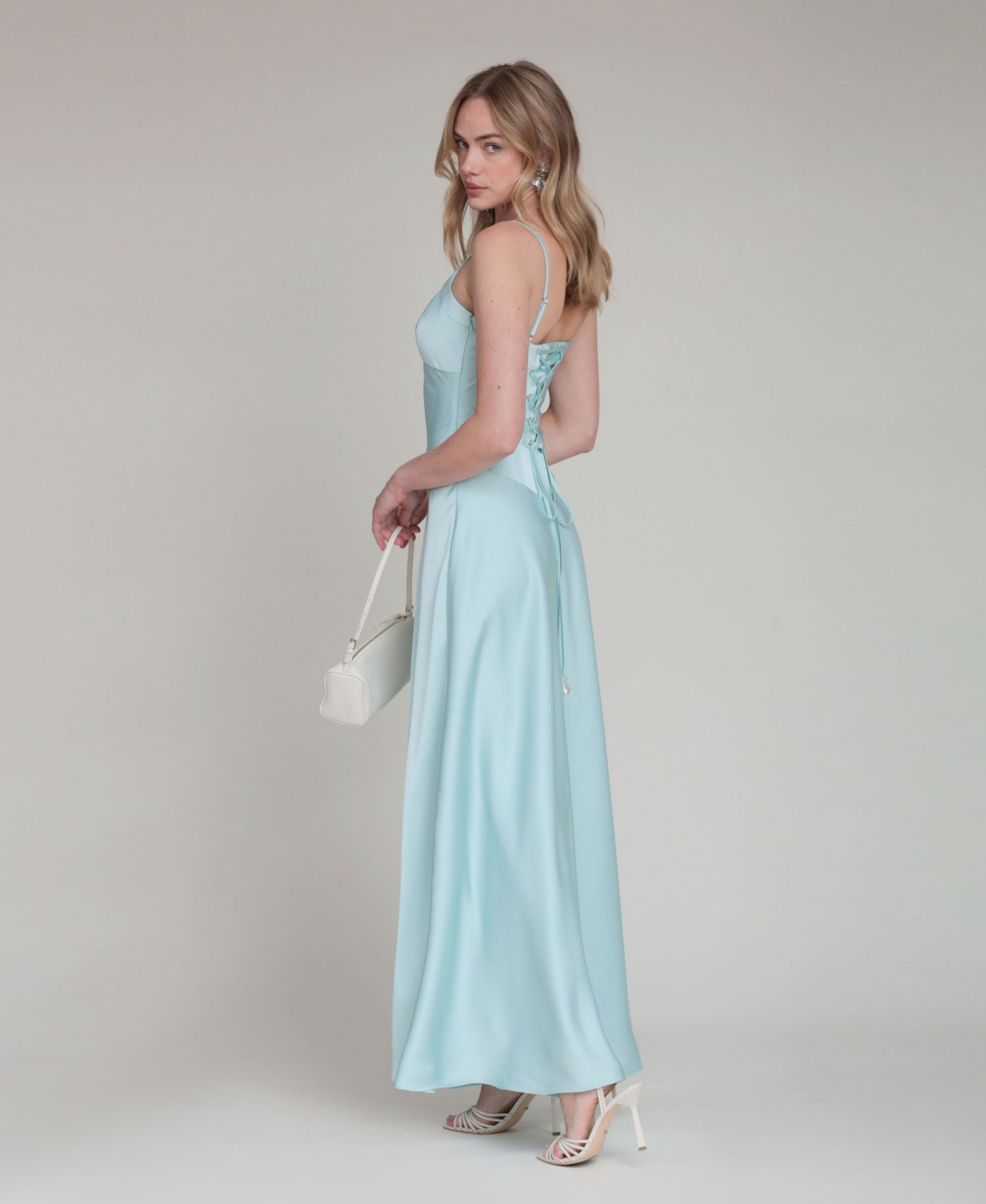 Women's V-Neck Laced-Up Bias Cut Gown Dress