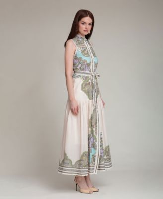 Women's Paisley Mock Neck Maxi Dress