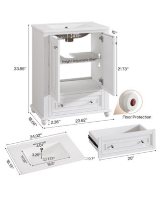 24" Modern Freestanding Solid Wood Bathroom Vanity with Ceramic Sink, Adjustable Shelf Storage, Soft-Close Cabinet & Drawer