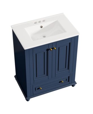 24" Modern Freestanding Solid Wood Bathroom Vanity with Ceramic Sink, Adjustable Shelf Storage, Soft-Close Cabinet & Drawer