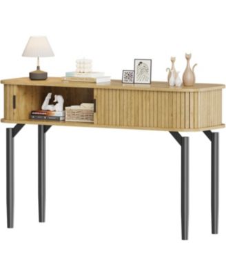 47" Narrow Console Table with Fluted Sliding Doors and Storage Space