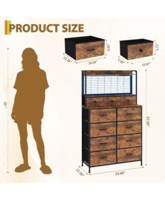 Rustic Dresser for Bedroom with Charging Station, App-Controlled RGB LED, Tall Dresser Storage Organizer with 11 Fabric Drawers