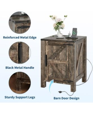 Bedside Tables Set of 2 with USB Charging Station – wood Bedside Tables with Sliding Barn Door, Adjustable Shelf