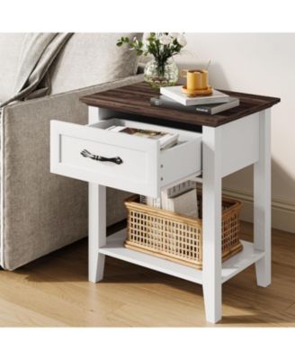 White Wooden Nightstand Set of 2 Bedside Table with Drawer Plus Open Shelf Space Saving End Table for Bedroom