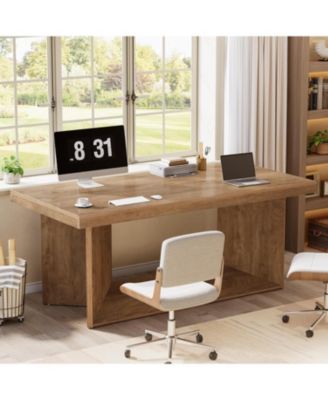 63-Inch Executive Desk, Large Office Computer Desk with Heavy Duty Pedestal, Farmhouse Simple Workstations Writing Table