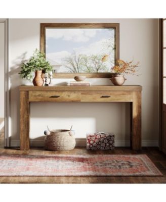 63" Console Table with 2 Drawers, Farmhouse Entryway Table with H-Shaped Sturdy Legs