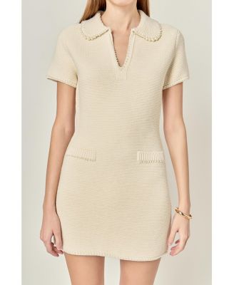 Women's Knit Pearl Detail Mini Dress