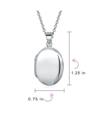 Medium Simple Plain Oval Photo Locket .925 Sterling Silver Necklace Pendant
