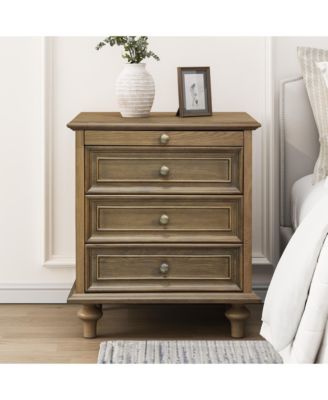 Modern Chic Luxurious Premium Brown Nightstand with 4 Drawers Bedroom Bedside Storage Table