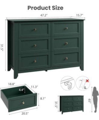 6 Drawer Dresser for Bedroom, Large Dresser with Deep Drawers & Metal Knobs, Modern Wooden Chests of Drawers for Entryway