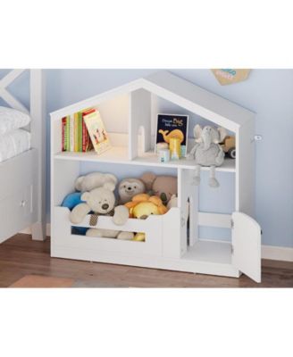 2-Tier Kids Bookshelf & Toy Storage with Motion Sensor Light, 36.6" Wide Wooden Bookcase for Nursery or Playroom