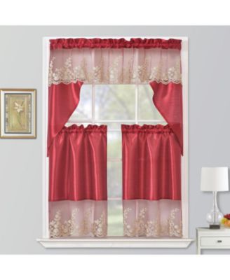 Polyester Bethany Embroidered 3 Piece Kitchen Curtains Tier & Swag Set 60" x 36"