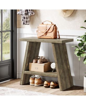 Solid Wood End Table for Living Room Set of 2, Narrow Small Side Table with 2-Tier Storage