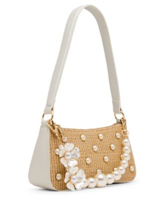 Raffia Imitation Pearl Small Shoulder Bag