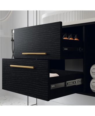 40" Wall-Mount Bathroom Vanity with Oval Ceramic Sink, Soft-Close Drawers & Open Shelf Storage for Contemporary Homes