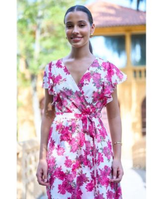Women's Floral Dipped Hem Wrap Dress