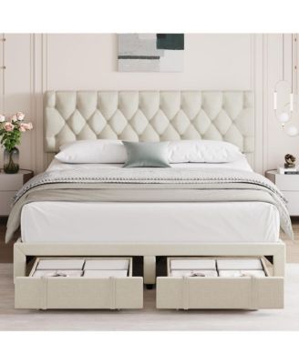 gaomon King Bed Frame with 2 Storage Drawers, Upholstered Platform with ...