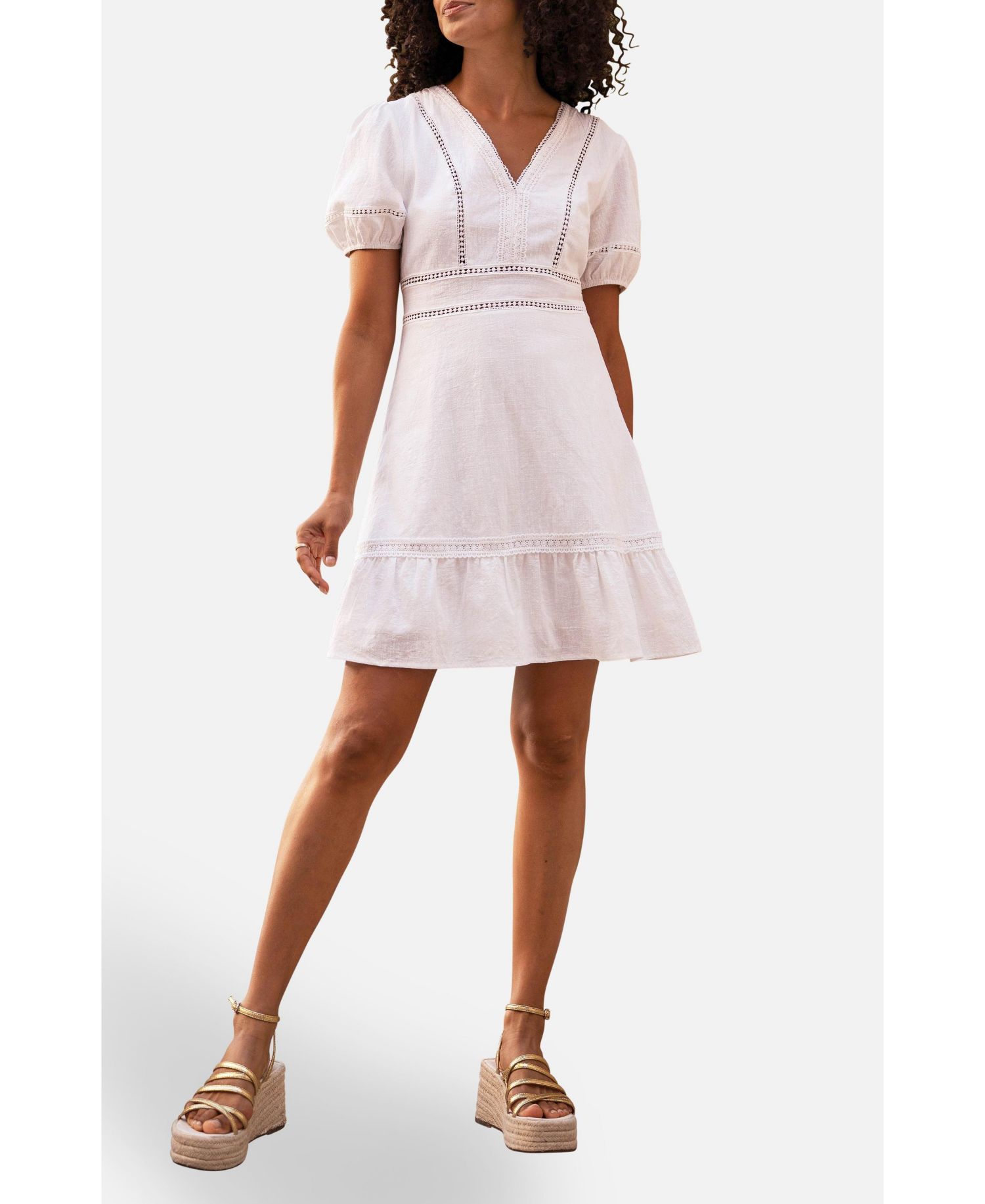 Women's Cotton Lace Trim Skater Sun Dress
