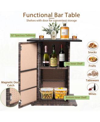 5PCS Patio Bar Set Rattan Bar Furniture Set w/ Table and 4 Cushioned Stools