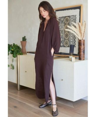 Plus Size Ocean+Main Avery Long Tie Neck Dress Gauze Caftan